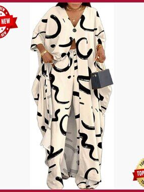 2 Piece African Print Caftan Set Wide Leg Palazzo Pants Plus Size Loungewear
